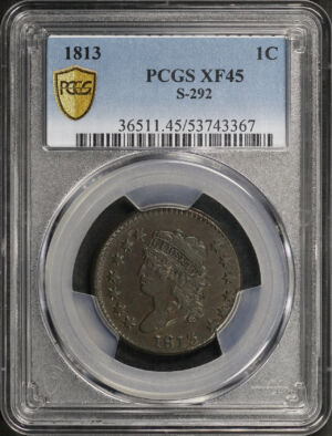 Obverse of this 1813 Classic Head Cent PCGS XF-45 BN Sheldon 292