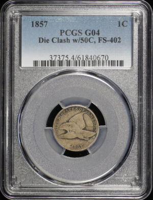 Obverse of this 1857 Flying Eagle Cent PCGS G-04 Die Clash w/50C, FS-402