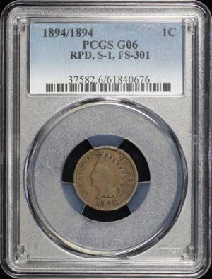 Obverse of this 1894/1894 Indian Cent PCGS G-06 RPD S-1, FS-301