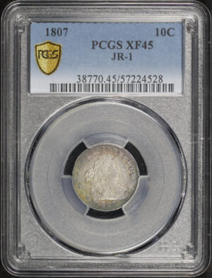 Obverse of this 1807 Draped Bust Dime JR-1 PCGS XF-45 