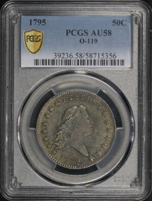 Obverse of this 1795 Flowing Hair Half Dollar O-119 PCGS AU-58 Green Rainbow Toning