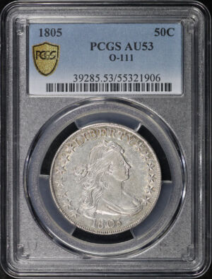 Obverse of this 1805 Draped Bust Half Dollar O-111 PCGS AU-53