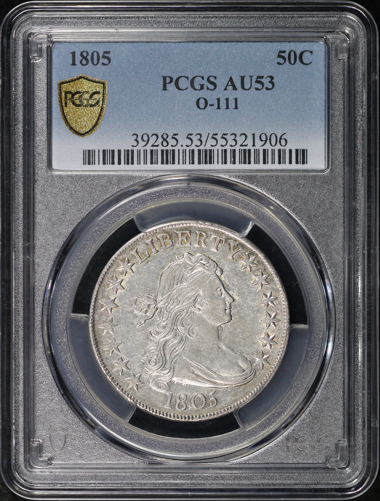 Obverse of this 1805 Draped Bust Half Dollar O-111 PCGS AU-53