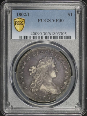 Obverse of this 1802/1 Draped Bust Dollar PCGS VF-30