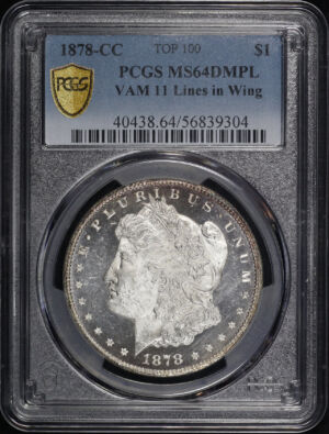 Obverse of this 1878-CC Top 100 VAM-11 Lines In Wing Morgan Dollar PCGS MS-64 DMPL