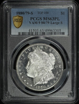 Obverse of this 1880/79-S Morgan Dollar VAM-9 80/79 Large S PCGS MS-63 PL