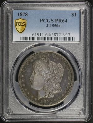 Obverse of this 1878 J-1550a PCGS PR-64 Vibrant Near-Monochromatic Blueberry Toning