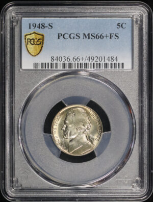 Obverse of this 1948-S Jefferson Nickel PCGS MS-66+ FS
