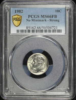 Obverse of this 1982 Roosevelt Dime No Mintmark Strong PCGS MS-66 FB