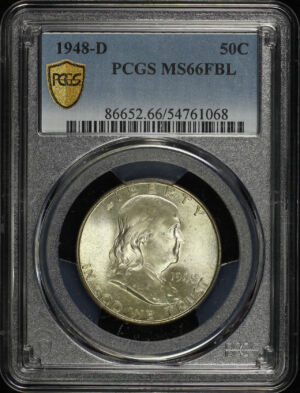 Obverse of this 1948-D Franklin Half Dollar PCGS MS-66 FBL