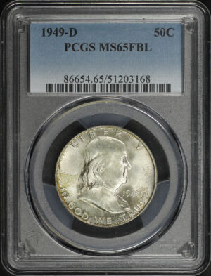 Obverse of this 1949-D Franklin Half Dollar PCGS MS-65 FBL
