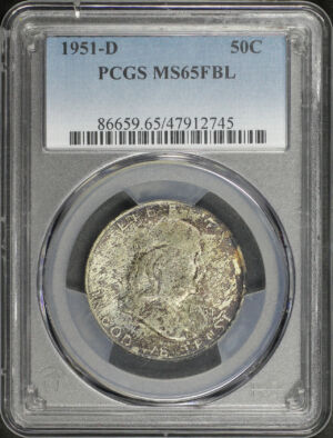 Obverse of this 1951-D Franklin Half Dollar PCGS MS-65 FBL