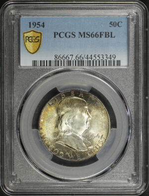Obverse of this 1954 Franklin Half Dollar PCGS MS-66 FBL