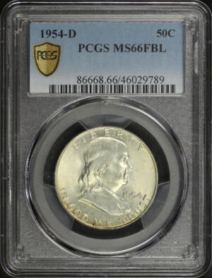 Obverse of this 1954-D Franklin Half Dollar PCGS MS-66 FBL