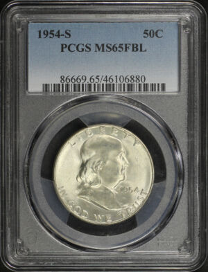 Obverse of this 1954-S Franklin Half Dollar PCGS MS-65 FBL