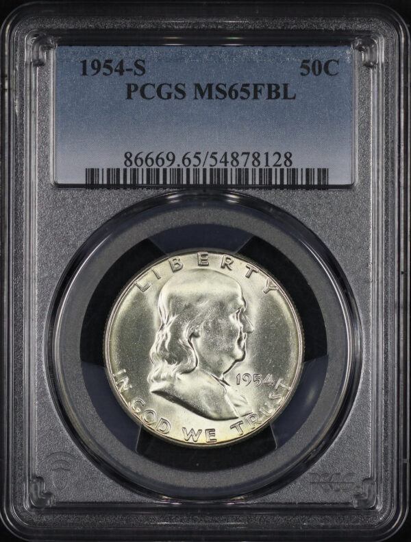 Obverse of this 1954-S Franklin Half Dollar PCGS MS-65 FBL