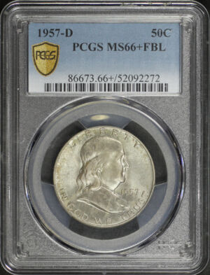 Obverse of this 1957-D Franklin Half Dollar PCGS MS-66+ FBL