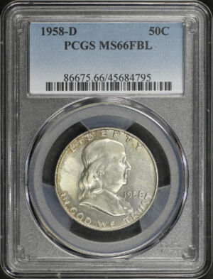 Obverse of this 1958-D Franklin Half Dollar PCGS MS-66 FBL