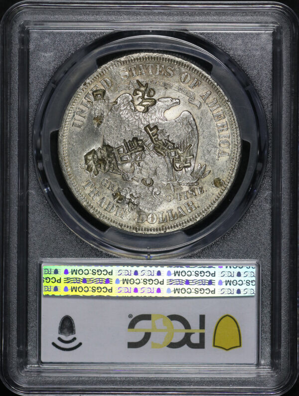 Reverse of this 1874-CC Trade Dollar Chopmarked PCGS XF-45