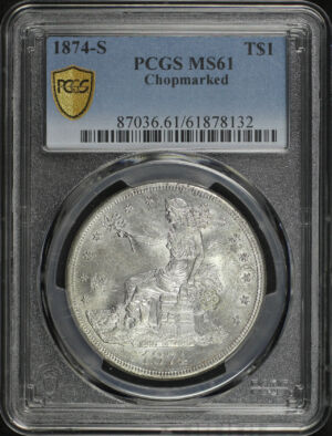 Obverse of this 1874-S Trade Dollar Chopmarked PCGS MS-61
