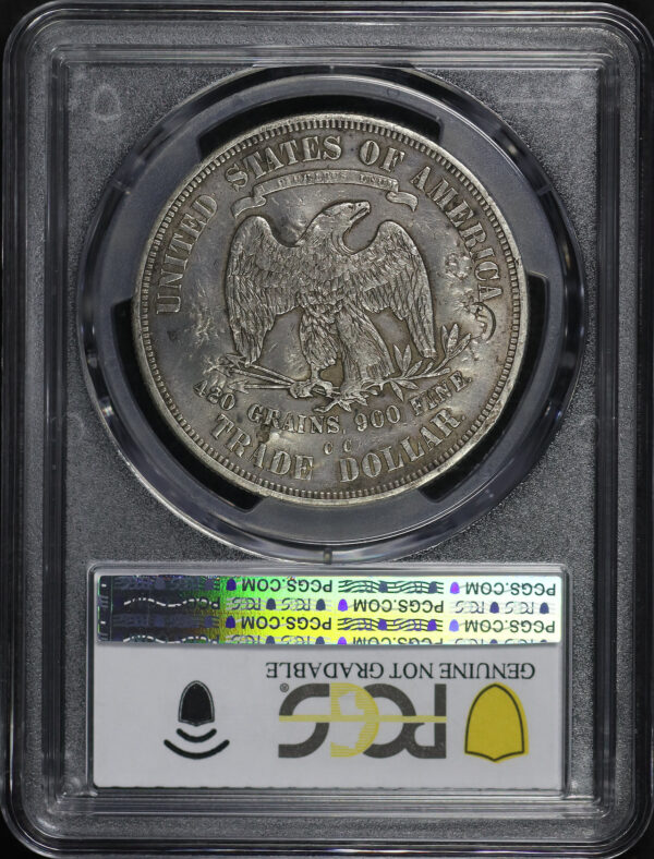 Reverse of this 1875-CC Trade Dollar Chop Mark PCGS XF Details Cleaned