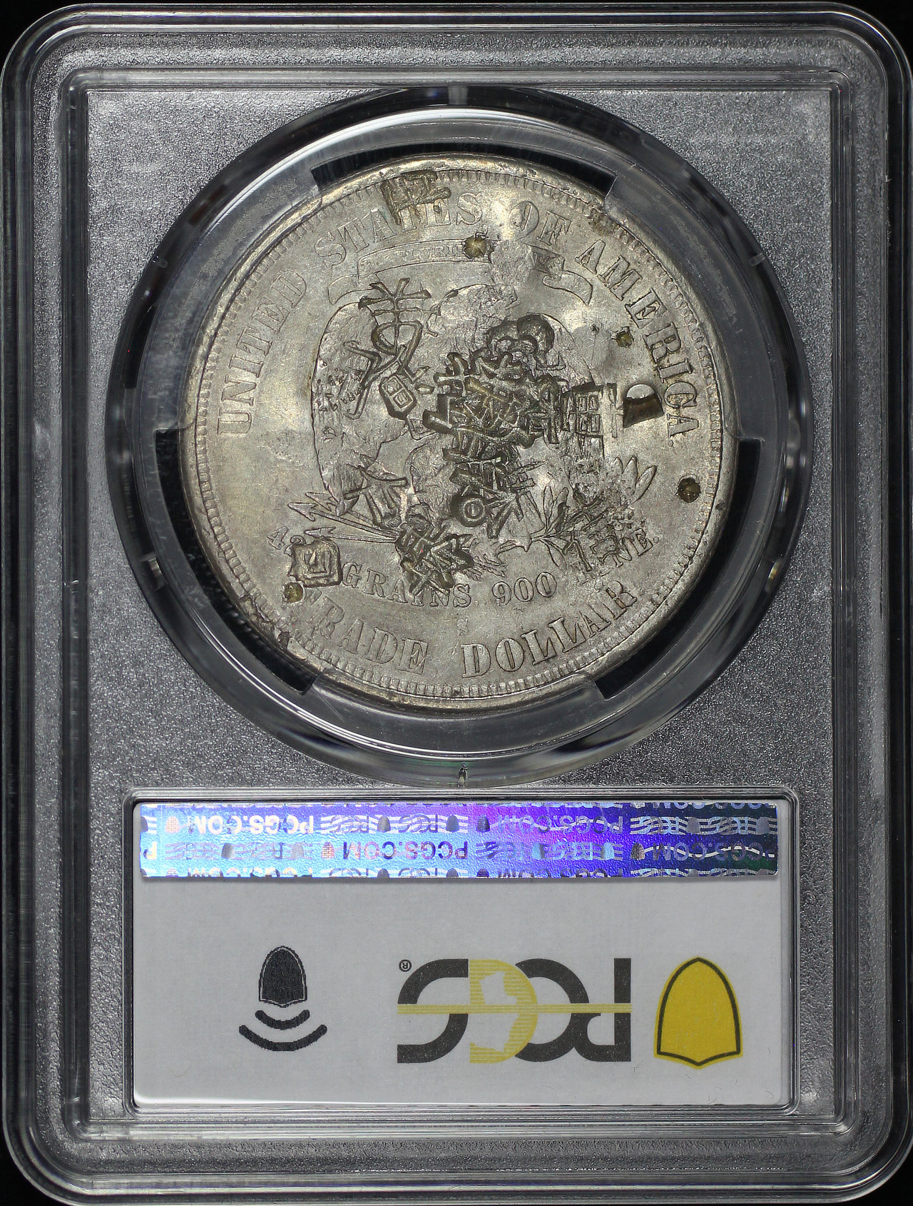Reverse of this 1875-S Trade Dollar Chopmarked PCGS XF-40