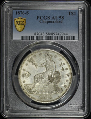 Obverse of this 1876-S Trade Dollar Chopmarked PCGS AU-58