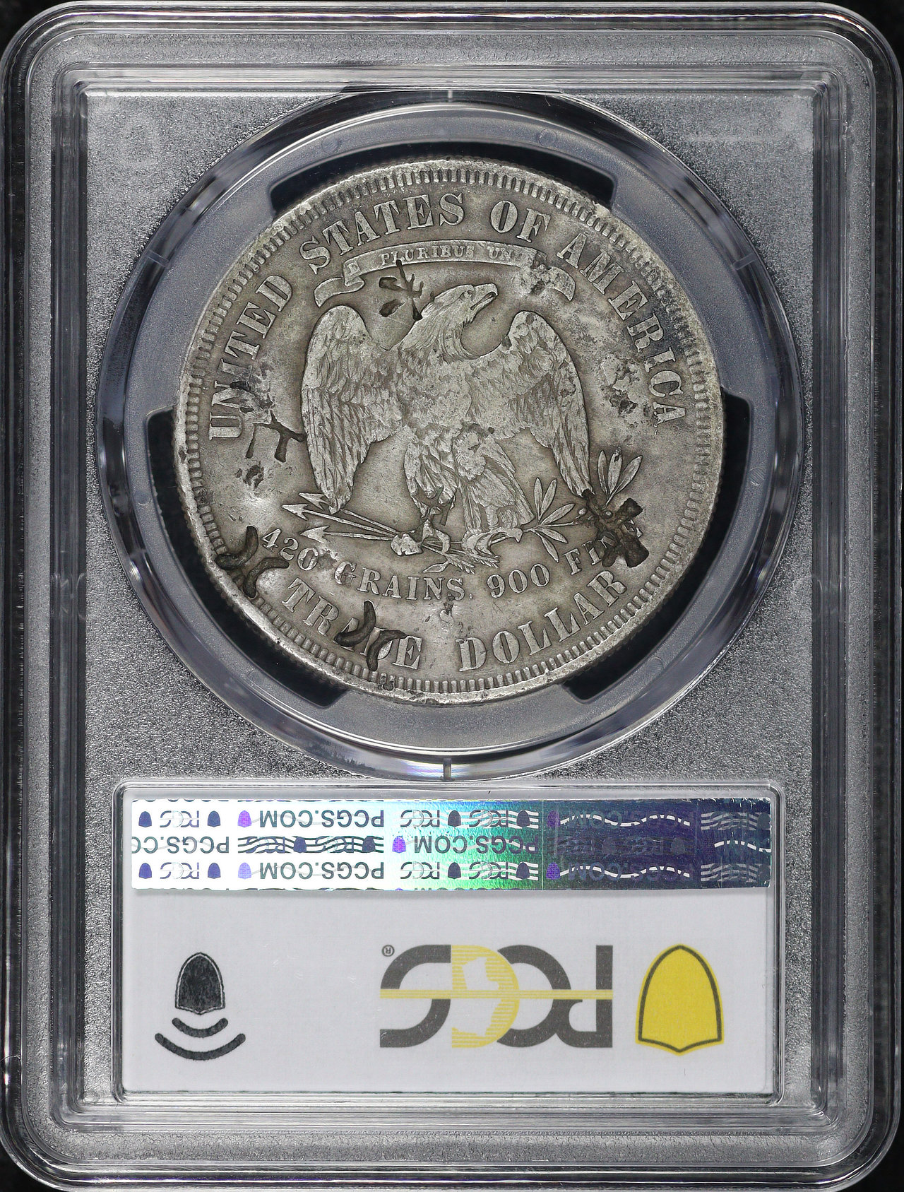 Reverse of this 1877-S Trade Dollar Chopmarked PCGS XF-40