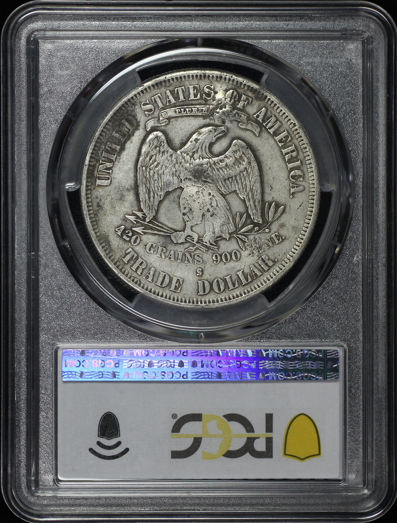 Reverse of this 1877-S Trade Dollar Chopmarked PCGS XF-40