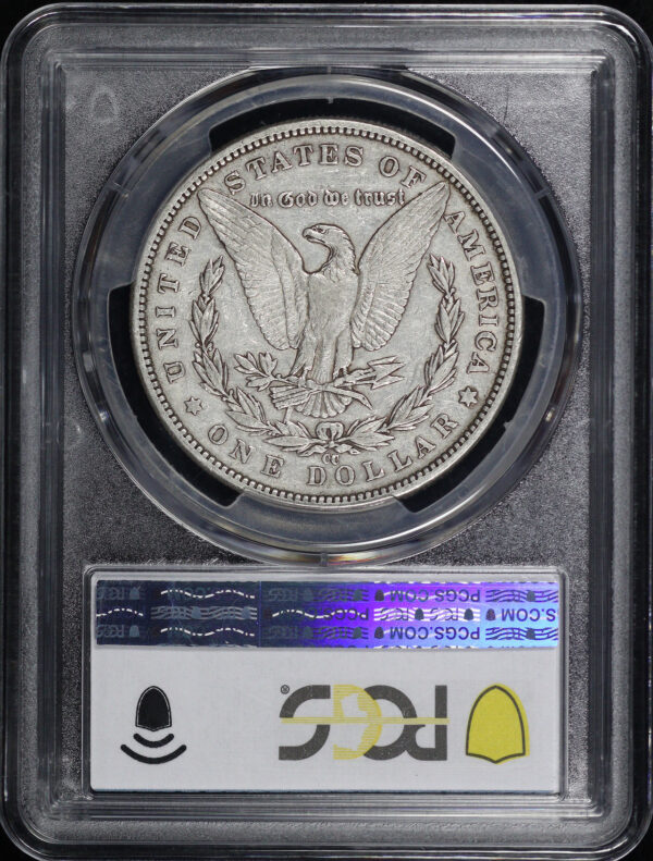 Reverse of this 1890-CC Morgan Dollar Tailbar PCGS XF-45