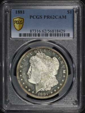 Obverse of this 1881 Morgan Dollar PCGS PR-62 CAM