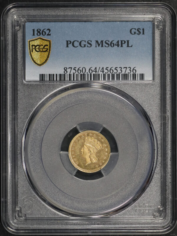 Obverse of this 1862 Gold Dollar Type 3 PCGS MS-64 PL