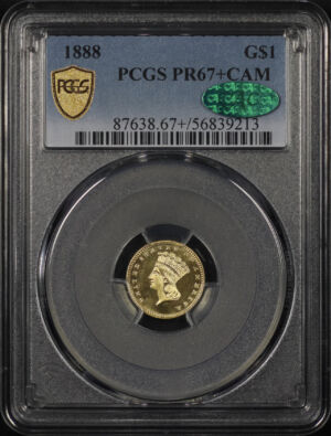Obverse of this 1888 Gold Dollar Type 3 PCGS PR-67+ CAM CAC