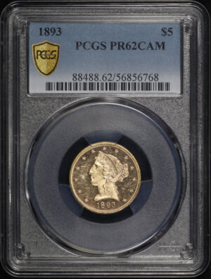 Obverse of this 1893 Liberty Head $5 PCGS PR-62 CAM