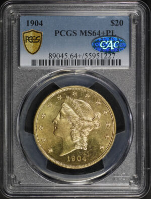 Obverse of this 1904 Liberty Head $20 Type 3 PCGS MS-64+ PL CAC