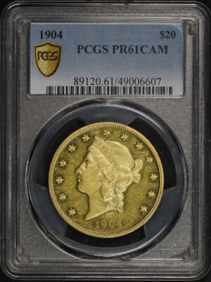 Obverse of this 1904 Liberty Head $20 Type 3 PCGS PR-61 CAM