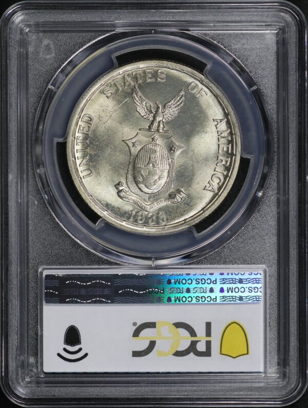Reverse of this 1936 U.S. Philippines Murphy-Quezon Peso PCGS MS-63