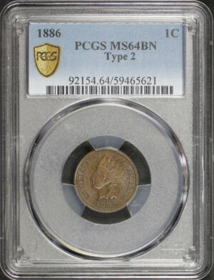 Obverse of this 1886 Indian Cent Type 2 PCGS MS-64 BN