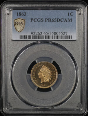 Obverse of this 1863 Indian Cent PCGS PR-65 DCAM