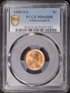 Obverse of this 1909-S/Horizontal S Lincoln Cent Wheat Reverse PCGS MS-64 RB