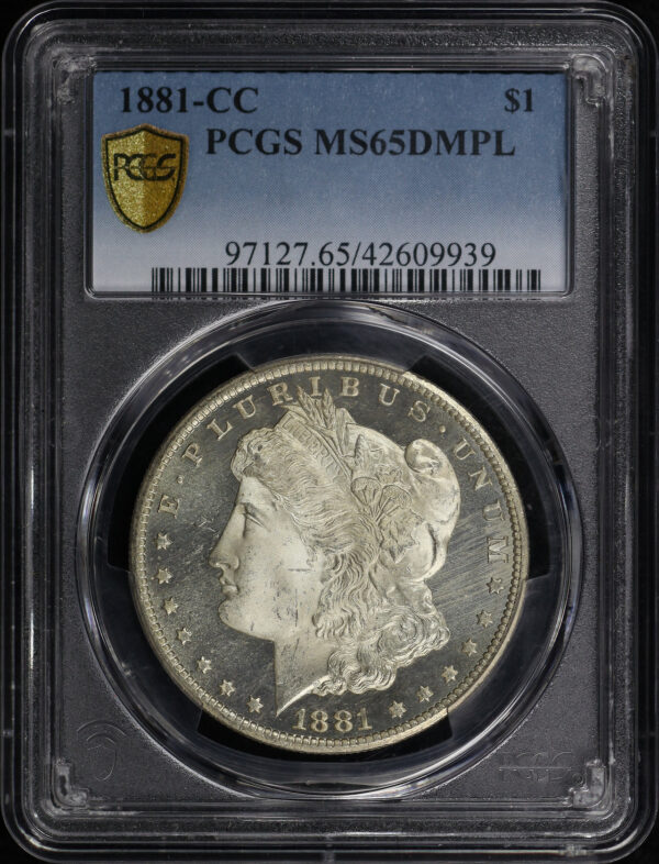 Obverse of this 1881-CC Morgan Dollar PCGS MS-65 DMPL