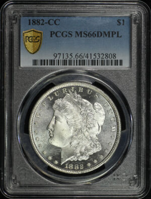 Obverse of this 1882-CC Morgan Dollar PCGS MS-66 DMPL