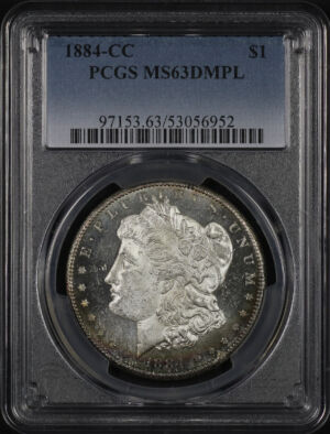 Obverse of this 1884-CC Morgan Dollar PCGS MS-63 DMPL