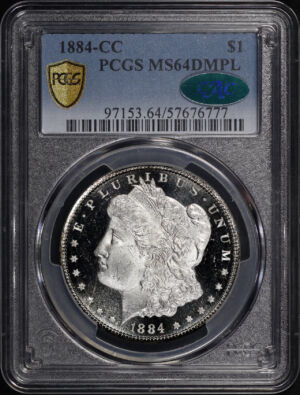 Obverse of this 1884-CC Morgan Dollar PCGS MS-64 DMPL CAC