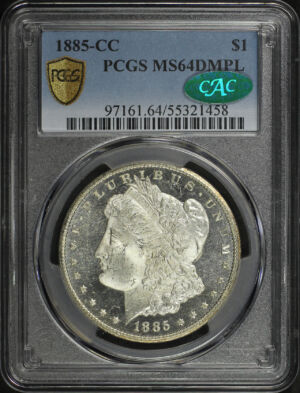 Obverse of this 1885-CC Morgan Dollar PCGS MS-64 DMPL CAC