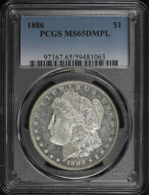 Obverse of this 1886 Morgan Dollar PCGS MS-65 DMPL