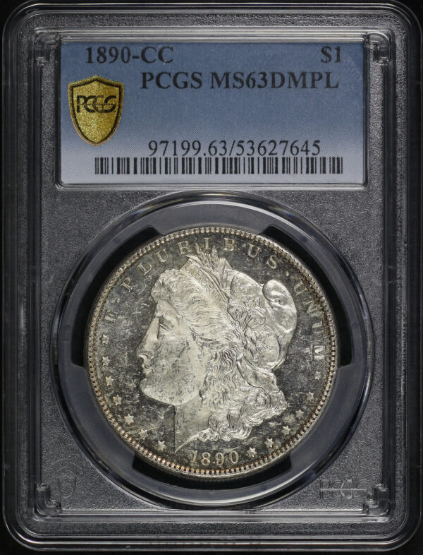 Obverse of this 1890-CC Morgan Dollar PCGS MS-63 DMPL