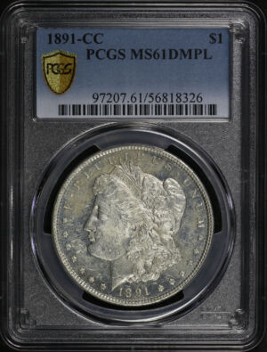 Obverse of this 1891-CC Morgan Dollar PCGS MS-61 DMPL