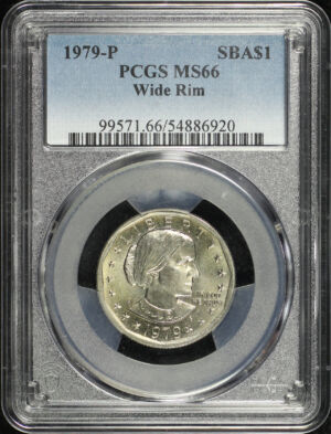 Obverse of this 1979 Susan B. Anthony Dollar SBA$1 Wide Rim PCGS MS-66