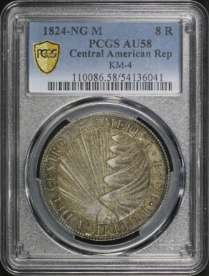 Obverse of this 1824-NG M Central American Republic 8 Reales KM-4 PCGS AU-58